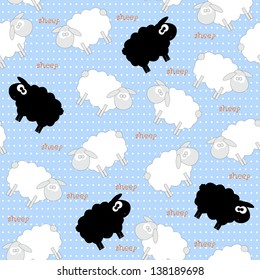 Cute White and black Sheep Seamless Pattern