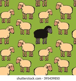 Cute white and black sheep seamless pattern background design