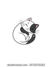 cute white and black sleeping cat vector