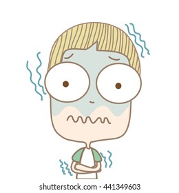 Cute white boy chill,fever on white background,illustration .