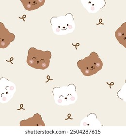 cute  white and brown bear heads  seamless pattern , vector illustration