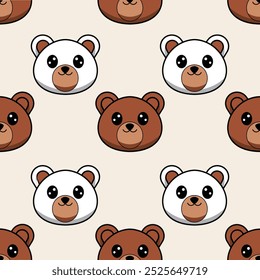 cute white and brown bear heads seamless pattern , vector illustration