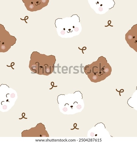 cute  white and brown bear heads  seamless pattern , vector illustration