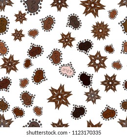 Cute white, brown and black colors elements. Vector illustration. Valentine':s Day card seamless background pattern heart. Seamless hearts pattern. Repeating texture.