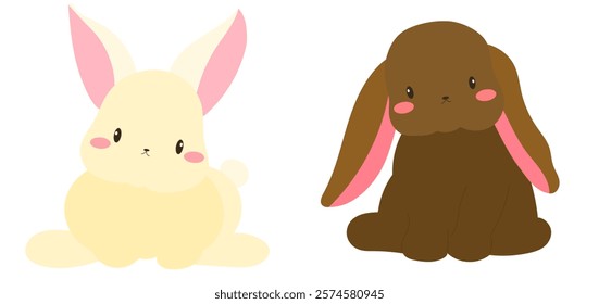 cute white and brown bunnies with pink accents ears