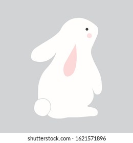 Cute White Bunnies Flat Design Vector Illustration