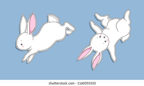 Cute white bunny collection. Set of lovely  children's characters for kids or babies shirt design, fashion print, Easter postcard