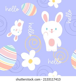 Hermoso blanco para la temporada de Pascua con colores pastel, bonito fondo de conejo de Pascua sin costura, Vector de diseño de papel de envoltura de Pascua sin costura, diseño plano de vector sin costura de animales pastel.