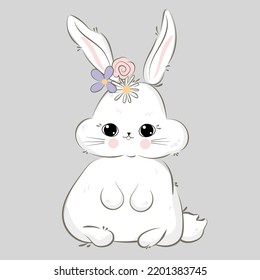 Cute white bunny with flower.