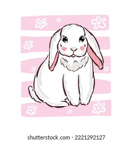  Conejo blanco y flores ilustraciones vectoriales diseño conejo en rosa, niños imprimir en camiseta