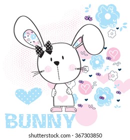 cute white bunny girl baby with flower vector illustration