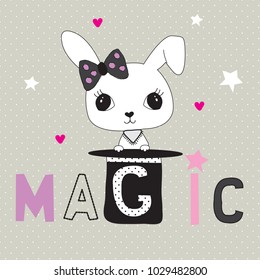 cute white bunny girl, Happy Easter card vector illustration