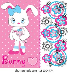 cute white bunny happy easter card vector illustration