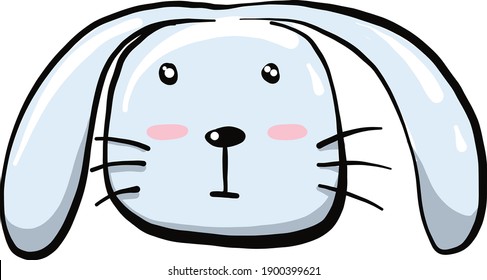 Cute white bunny head, illustration, vector on a white background.