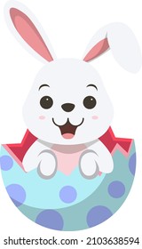 Cute white bunny inside an Easter egg