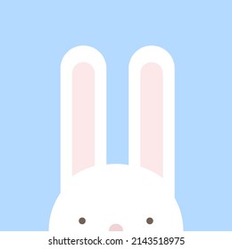 Cute white bunny peeking out. Happy Easter. Pastel colors. For greeting card, poster, banner. Vector illustration, flat design