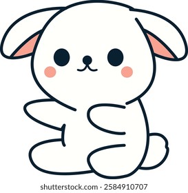 Cute White Bunny Playful Pose Illustration