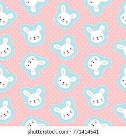 Cute White Bunny Rabbit Seamless Pattern Background, Vector illustration