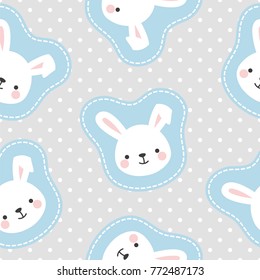 Cute White Bunny Rabbit Seamless Pattern Background, Vector illustration
