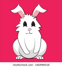 cute white bunny with a red background