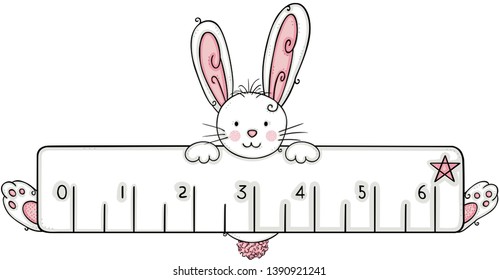 Cute white bunny with ruler
