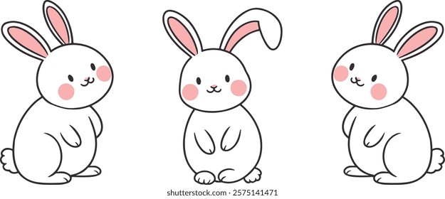 Cute white bunny smiling face vector art on a white background