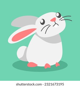 cute white bunny is sniffing. animal, pet concept. rabbit in flat cartoon style. graphic vector illustration.