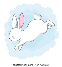Cute white bunny. Vector rabbit character for prints and posters or Easter greeting cards 