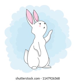 Cute white bunny. Vector rabbit character for prints and posters or Easter greeting cards 