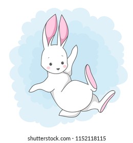 Cute white bunny. Vector rabbit character for prints and posters or Easter greeting cards 