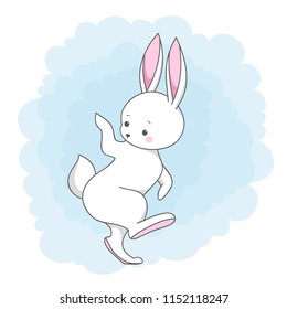 Cute white bunny. Vector rabbit character for prints and posters or Easter greeting cards 