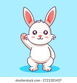 Coelho branco bonito acenando Hello Vetor ilustração desenho animado Kawaii