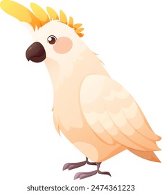 Cute white cacadu parrot. Cartoon vector illustration of tropical birds on white background