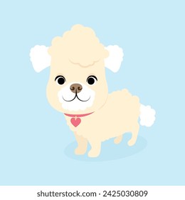 Cute white cartoon curly poodle