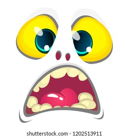 Cute white cartoon monster face. Vector Halloween  monster avatar 