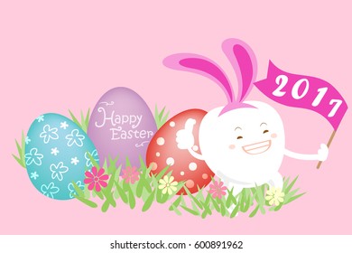 cute white cartoon tooth with happy easter