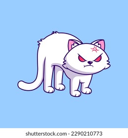 Cute White Cat Angry Cartoon Vector Icons Illustration. Flat Cartoon Concept. Suitable for any creative project.