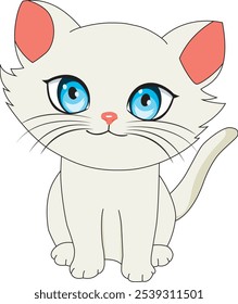 Gato blanco lindo con los ojos azules que miran su Vector persa chibi gatito ilustración