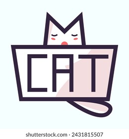 Cute white cat cartoon character, vector illustration