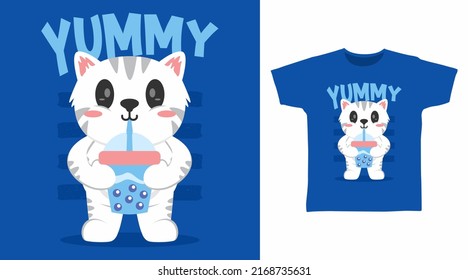 Cute white cat cartoon tshirt and apparel designs