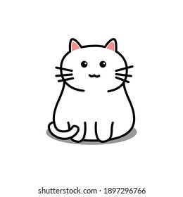 Cute white cat cartoon, vector illustration