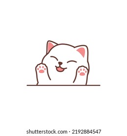 Cute white cat cartoon, vector illustration