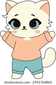 Cute White Cat in Casual Outfit