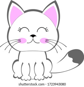 cute white cat with closed eyes. vector illustration. print