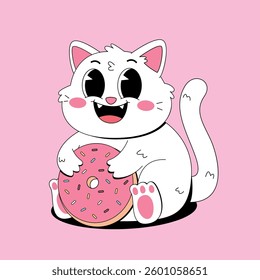 Cute white cat with donut