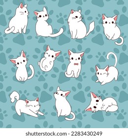 Cute White Cat Expression Sheet Collection Vector Flat Illustration Design