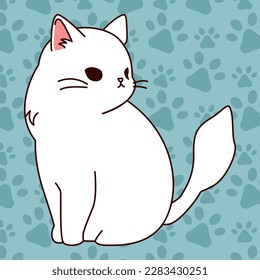 Cute White Cat Expression Sheet Collection Vector Flat Illustration Design