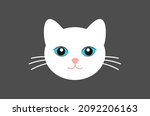 Cute white cat face with blue eyes. Vector illustration.