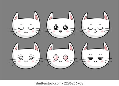 Cute White Cat Face Doodle Head Kawaii
