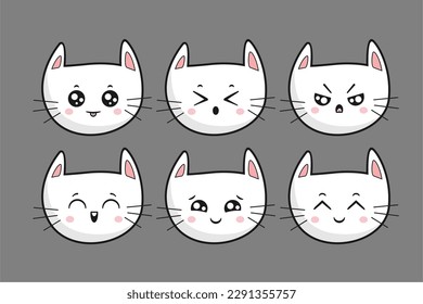 Cute White Cat Face Doodle Head Kawaii